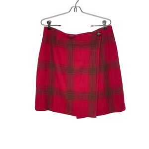 Vintage Eagle's Eye Women's Red & Brown Plaid Wool Blend Mini Wrap Skirt Size 10